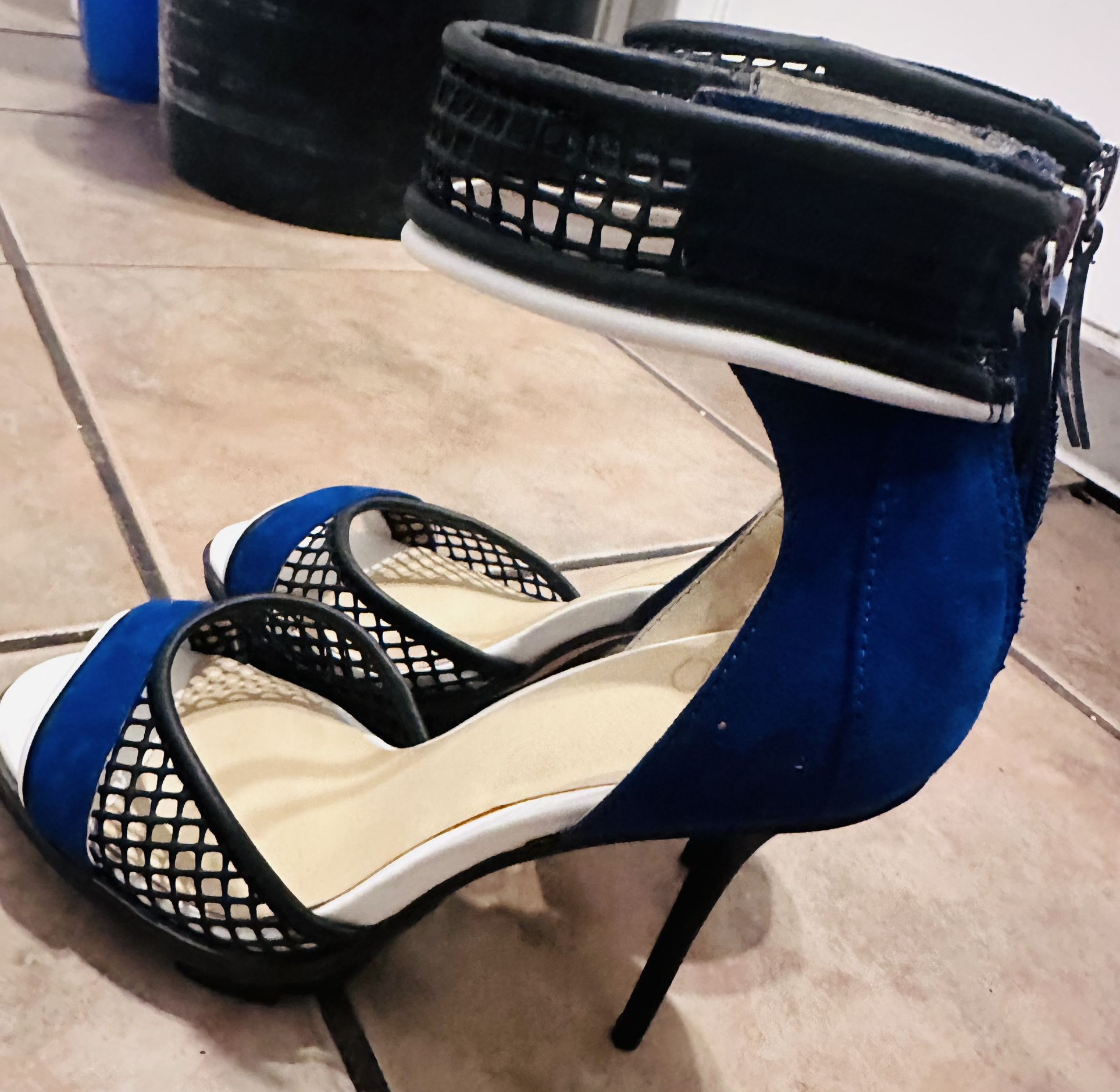 GX by Gwen Stefani Blue And Fishnet Black Stiletto Heels-Size 6- Women | Color: Blue&Blk