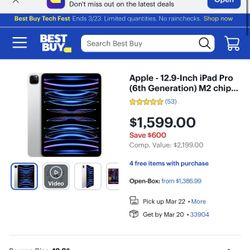 Apple - 12.9-Inch iPad Pro (6th Generation) M2 chip Wi-Fi - 2TB - Space Gray 