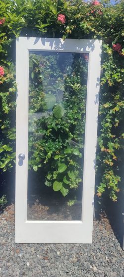 Exterior solid wood full view non-impact Glass single door with full length vinyl blinds approximately 31.75x80