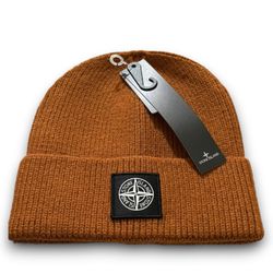 Stone Island Berretto Beanie Hat, 100% Virgin Wool, Brown , One Size