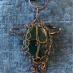 Moss Agate Turtle Wire Wrap Necklace