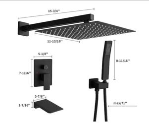 BWE Single Handle Tub & Shower Faucet with 12" Raincan & Handshower in Matte Black (Valve Included)