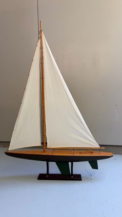 42 Inch Vintage Handmade Wooden Sailboat 29 Inch Long Nautical Maritime Coastal Decor