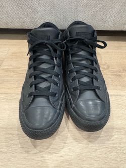 Converse All Black Leather Mid-Top Sneakers