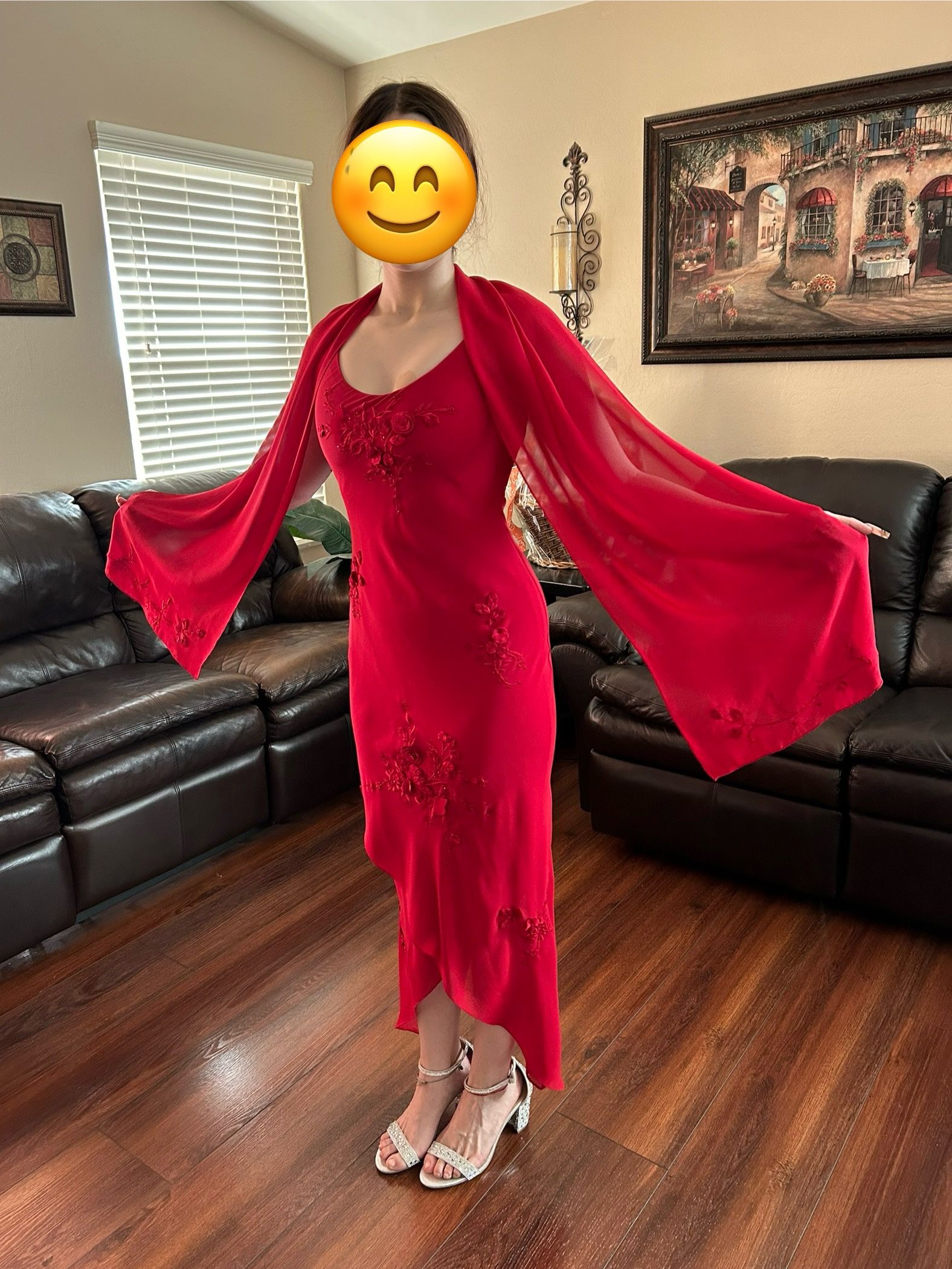 Red Chiffon Layered Formal Dress