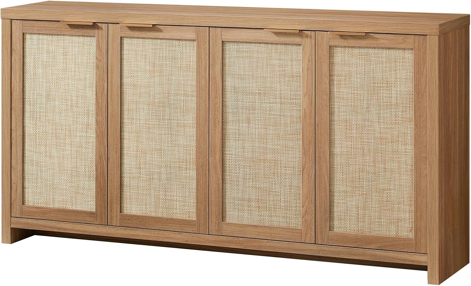 Hampstead Rattan 4-Door Storage Sideboard Cabinets with Adjustable Shelves, Boho Accent Buffet