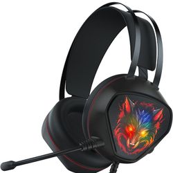 Wired Over-Ear Gaming Headphones with Microphone Noise Cancelling, Dynamic RGB Light, Bass Surround (BlackRed)