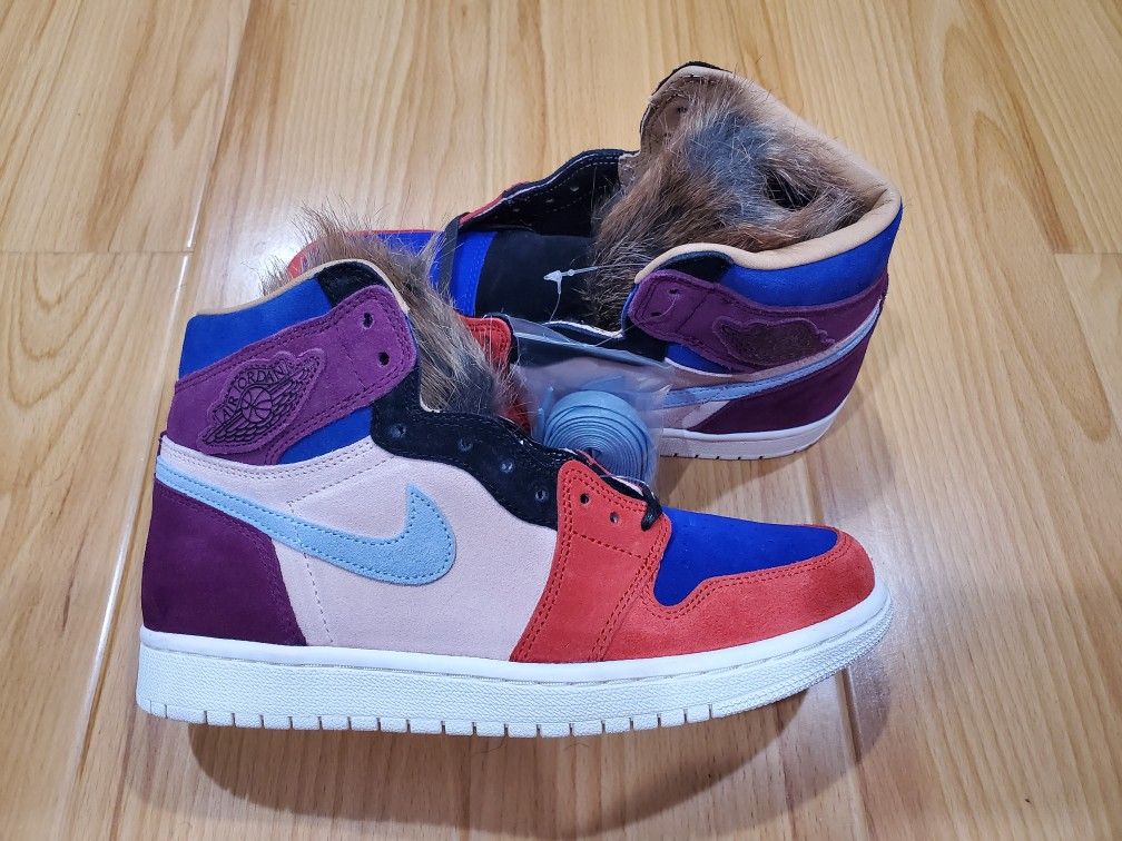 Nike Womens Air Jordan Retro 1 High Aleali size 7 May Court Viotech Fur