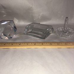 3 Crystal Dresser Set Ring Holder Powder Box Geometric Cube