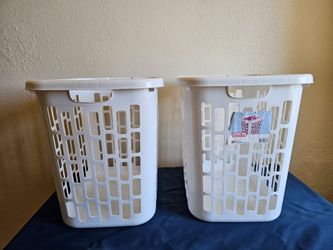 Sterilite Easy Carry Laundry Hamper, Ventilation Holes and Handles to Carry Clothes Between The Laundry Room and Bedroom, Plastic, White, x 2