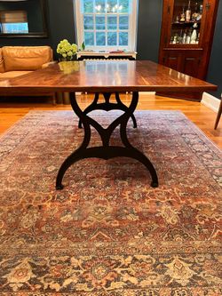 Wood Top Dining Table with Cast Iron Base