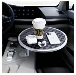 Car Tray & Car Desk for Laptop, 360° Rotating Wood Cup Holder Table, Steering Wheel Tray, Car Accessories for Women & Men,Compatible with Tesla Model 