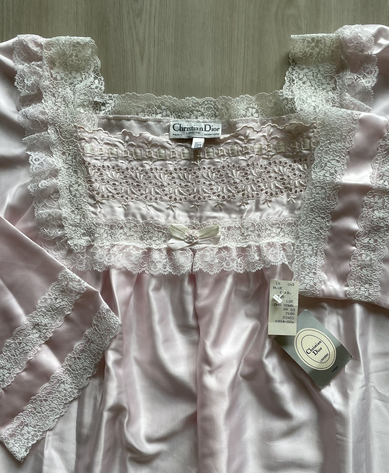 Vintage NEW Christian Dior Lace Trim Union Made in USA Nightgown Sz Large