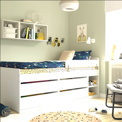 SLÄKT / NATTAPA Bed frm w strg+guard rl+slat bd bse, white, Twin