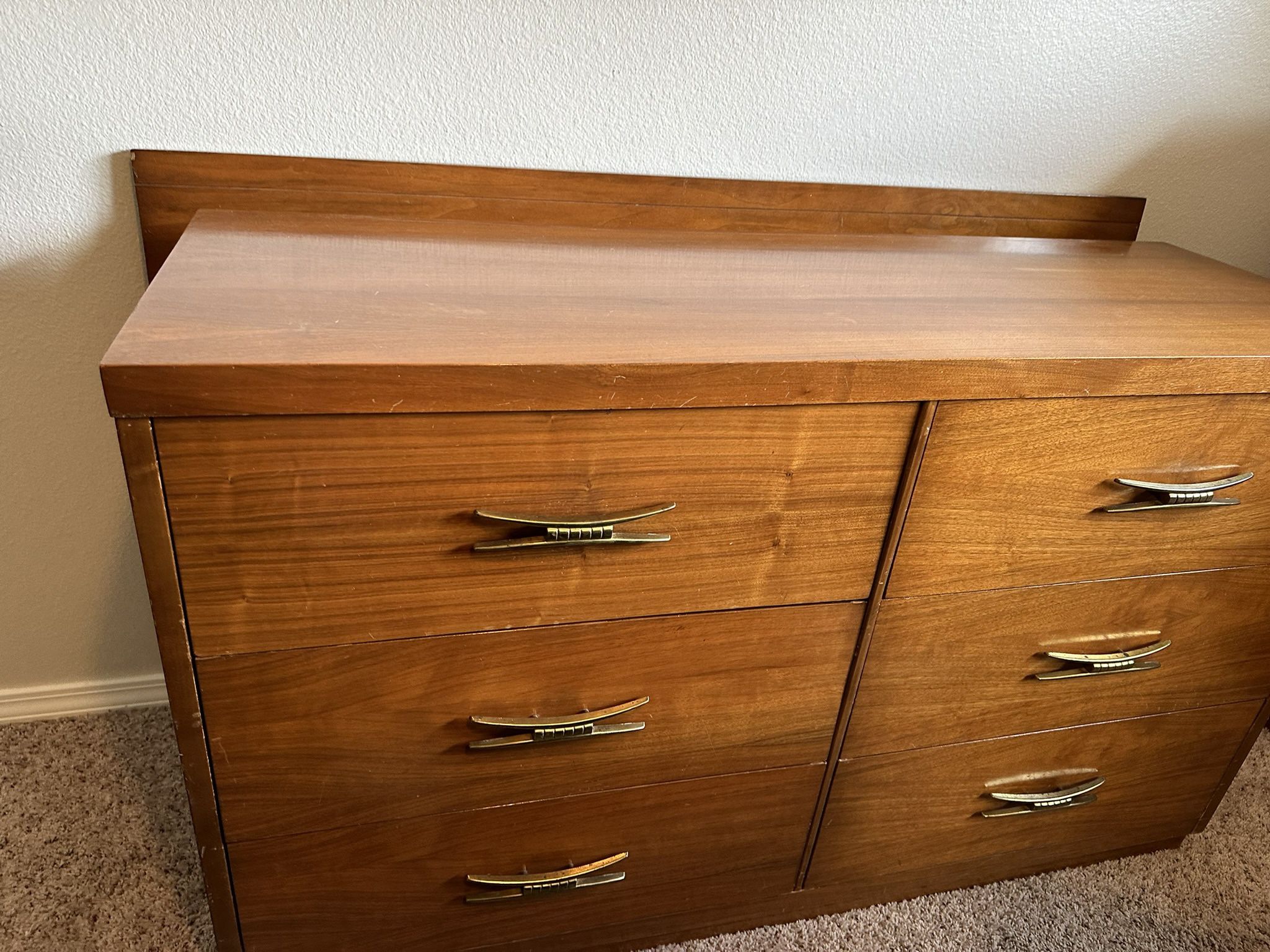 Mid Century Modern Antique Bedroom Furniture- Dresser Without Mirror, Chest Of Drawers and Headboard