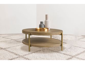 Arini Sand Wash Round Coffee Table With Storage Shelf
