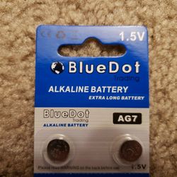 BlueDot Alkaline Battery 1.5V AG7 Button Cell Batteries (2 Batteries) - New