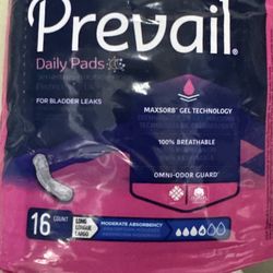 Prevail Daily Pads for Bladder Leaks, Incontinence, 16 Count Each Sz L