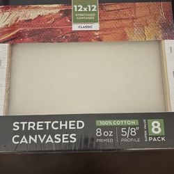 ARTEZA Stretched Canvas, 12 x 12 Inches, Pack of 8 NEW
