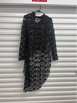 Pretty Garden Womens Black Lace Sheer Layered Round Neck Long Sleeve Midi S
