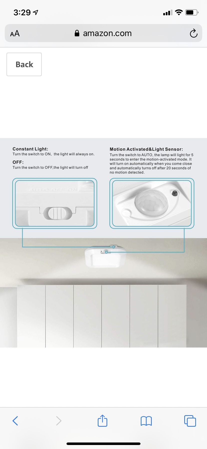 Lineway Motion Sensor Ceiling Light Battery Operated Wireless Motion Activated LED Ceiling Light 6000K 180LM Indoor Outdoor for Closets Stairway Cabi
