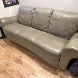 Olive green leather couch
