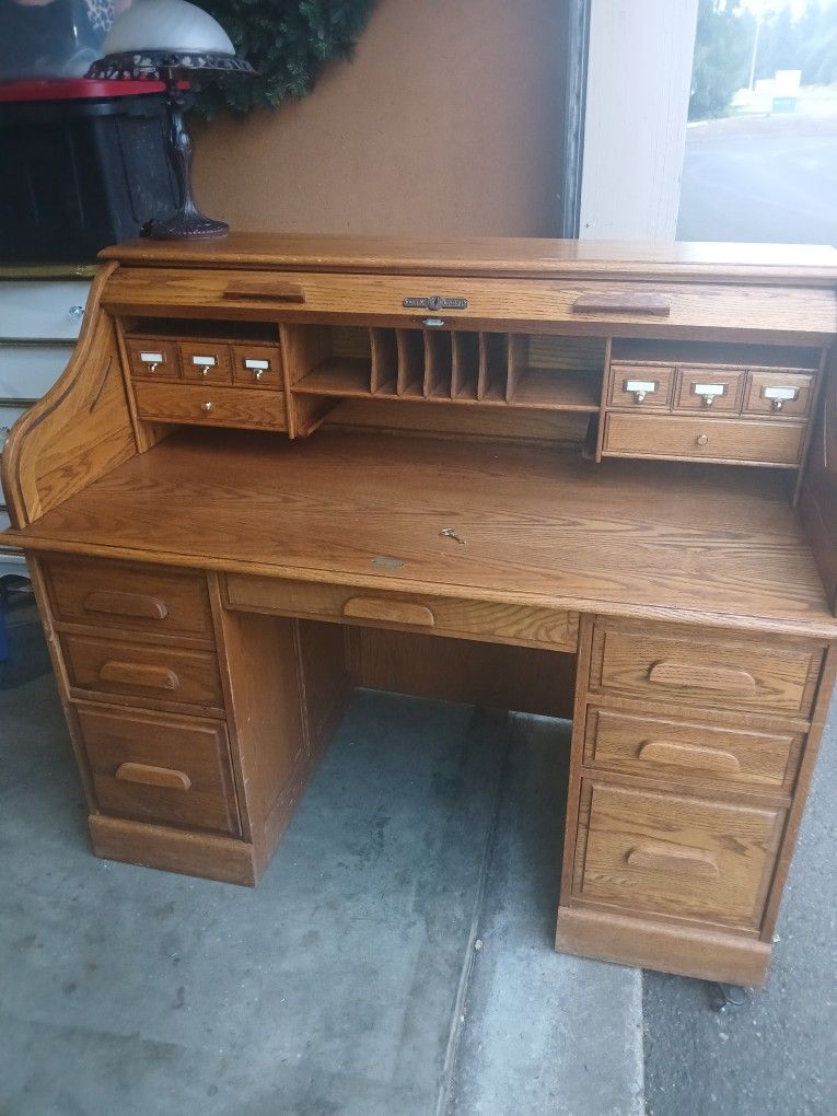 Gorgeous Antique Bankers Desk With Matching Chair With Working Skeloton Key Lock