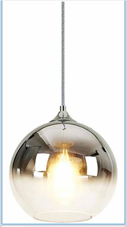 Gradient Silver Glass Globe Pendant Light,Spherical Glass Hanging Light Fixtures Island Ceiling Lamp (11.8'')