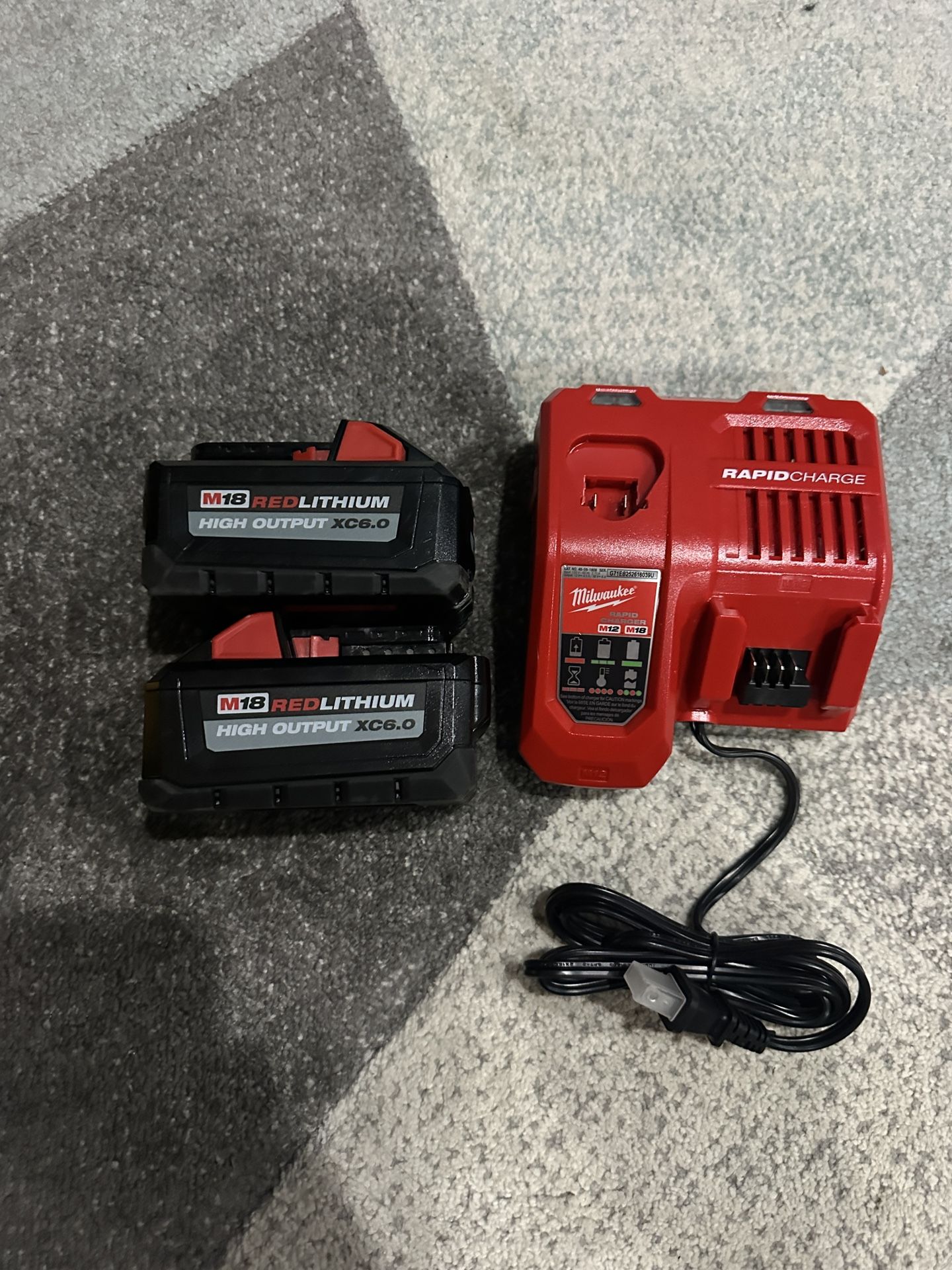 TWO Milwaukee 6.0 High Output Batteries With Rapid Charger