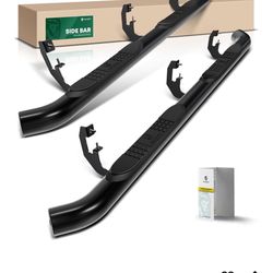 100J YHTAUTO 3" Running Boards Side Steps Fit Chevy Colorado & GMC Canyon 2015-2022, Extended Cab, Round Carbon Steel Black Powder, Truck Cab Side Ste