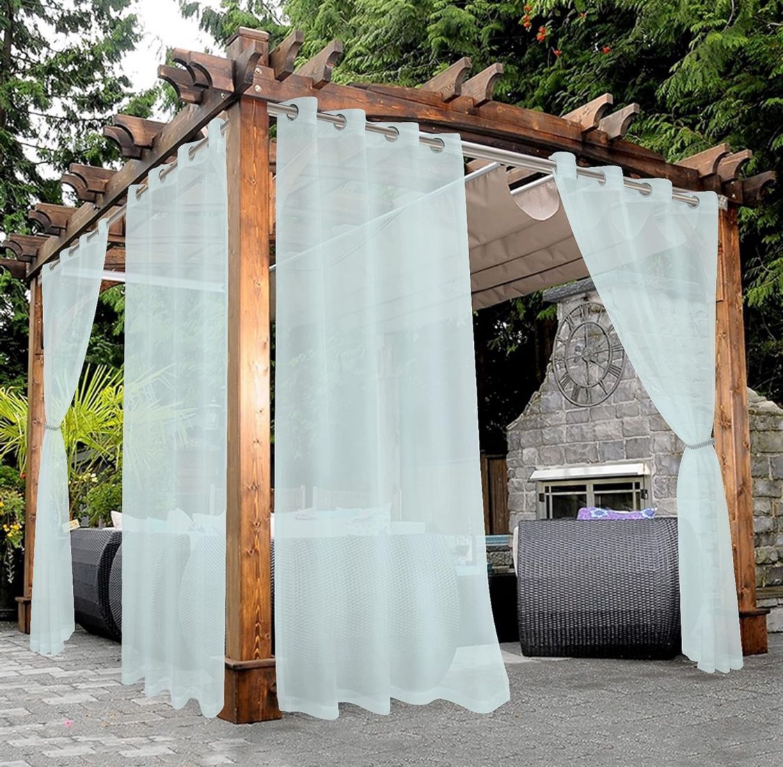 Sheer Outdoor Curtains for Patio Waterproof - 2 Panels Grommet Indoor Voile Curtains for Living Room, Bedroom, Porch, Pergola, Cabana, 54 x 95 inch, S