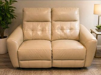 Electric Genuine Leather Reclining Loveseat w/ USB Ports – Delivery Available