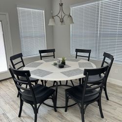 Living Spaces Magnolia Home White Round Dining Room Table With 8 Black Chairs