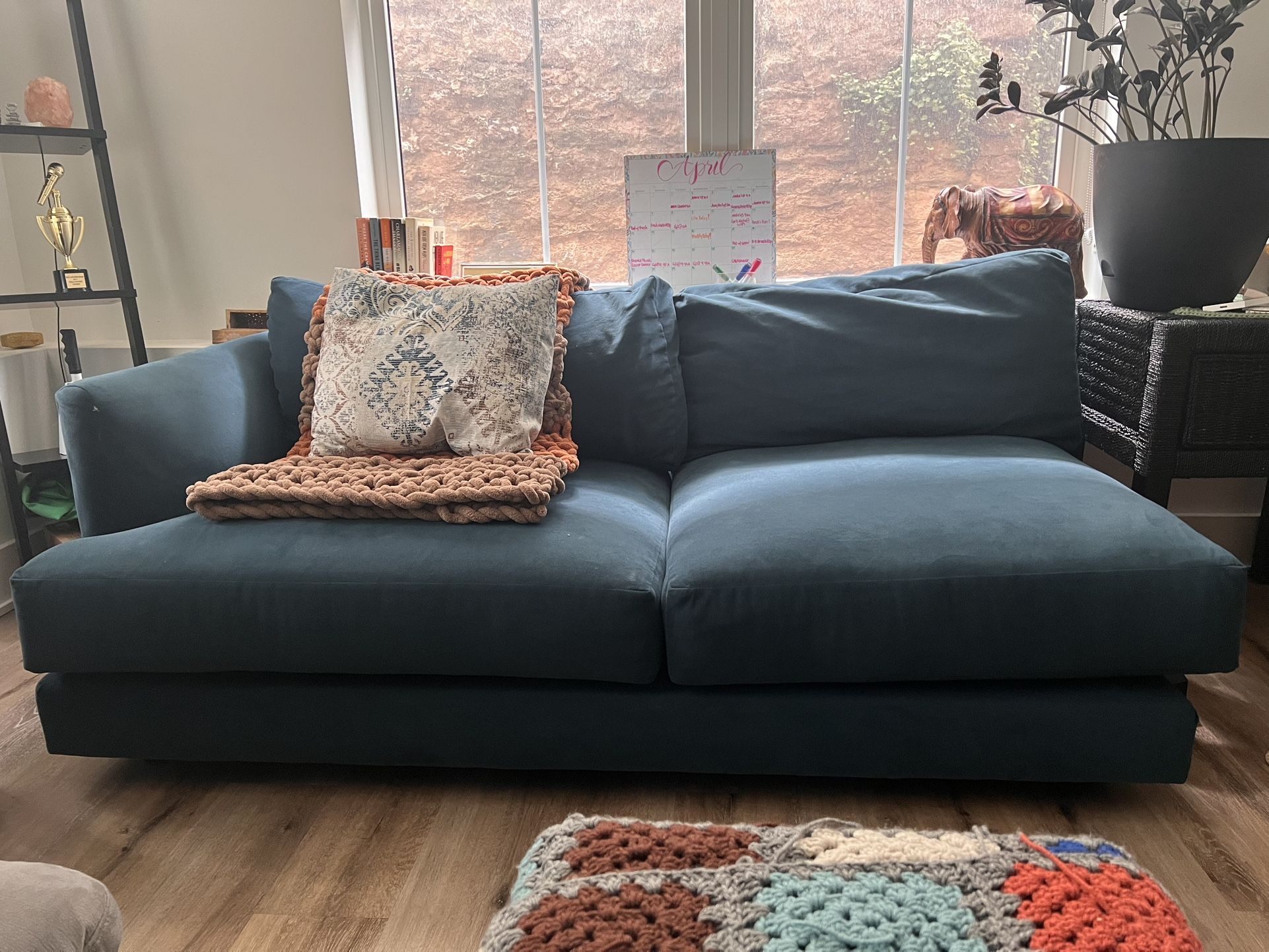 West Elm Petrol Blue Sofa/Couch (Sectional)