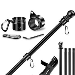 5 FT House Flag Pole Kit, 1" Spinning Thicken Stainless Steel Metal Flagpoles for Outside House Porch Post Wall Mount with 2-Position Flagpole Holder 