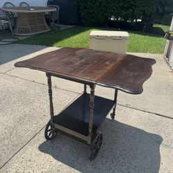 Vintage Wooden Drink Cart with Fold Out 