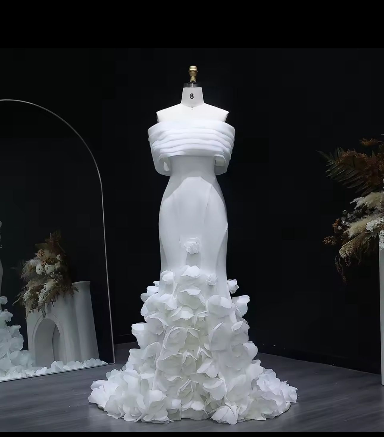 Off-Shoulder White Evening Dresses with 3D Flowers Mermaid for Women Wedding