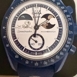 OMEGA x Swatch Mission to Earthphase Moonshine Gold Moon Phase Blue Watch