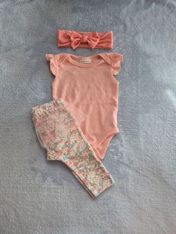 Laura Ashley Baby Girl 3-Piece Mixed Brand Set, 6-9 M