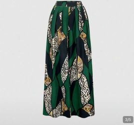 Green Leopard Print Pleated Pant