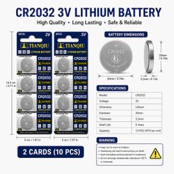 New TIANQIU CR2032 3V Lithium Batteries 10 Pack