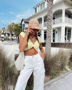 Yellow Twist-Front Crop Top