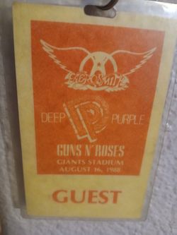 1988 Aerosmith, Deep Purple, Guns n Roses Back Stage Pass Giants Stadium