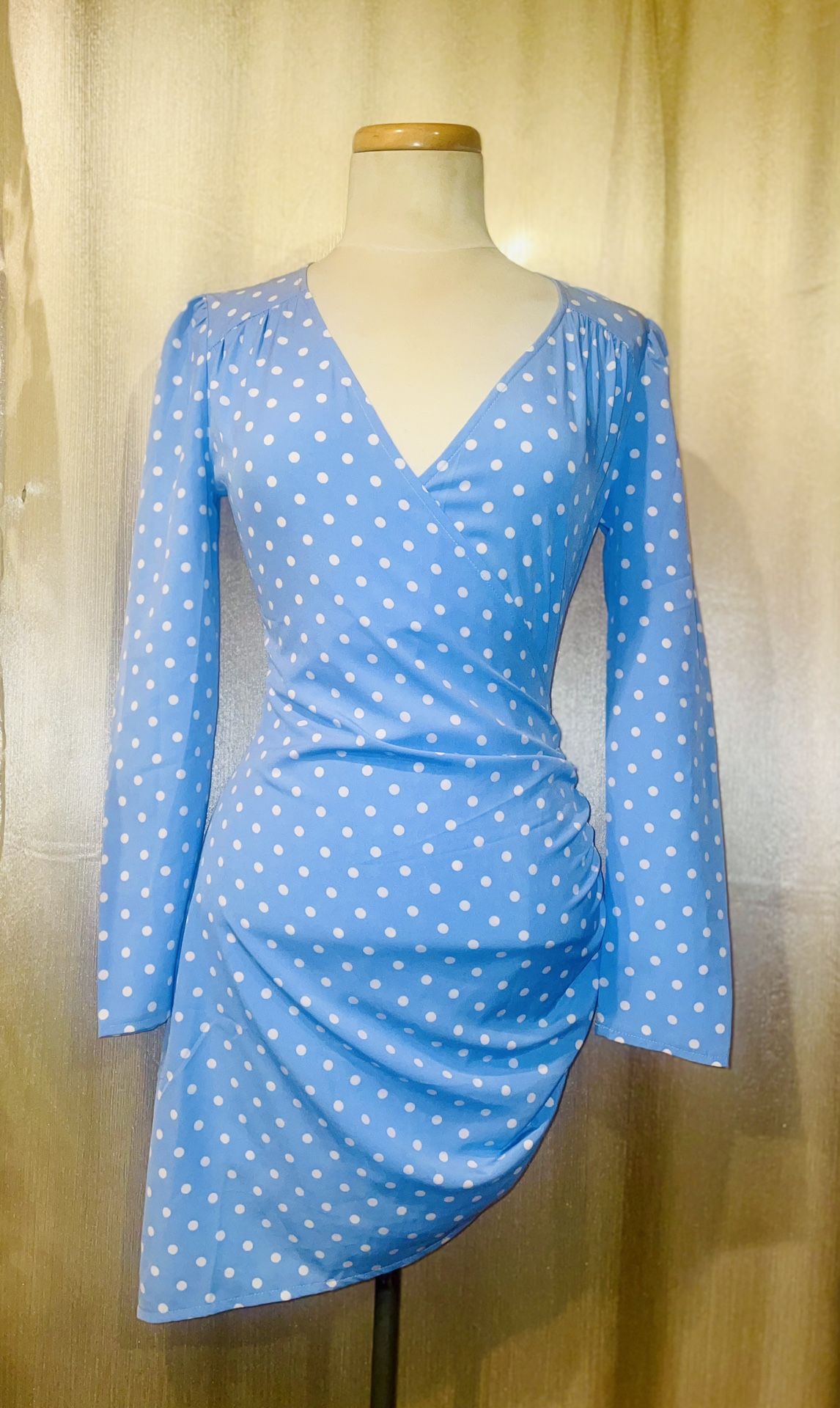 Parisian Baby Blue Poka Dot Wrap Dress Size 6