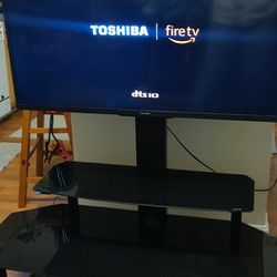 48" Toshiba Smart Fire Tv With Black Glass 3 Tier Shelf  Raising/Rotating TV Stand!