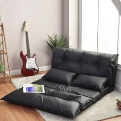 Merax PU Leather Foldable Floor Sofa/Bed with Two Pillows Black