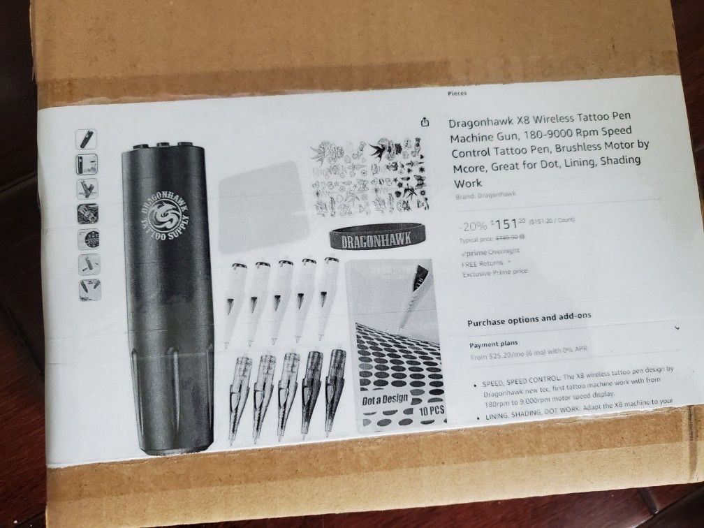 Dragonhawk X8 Wireless Tattoo Pen Machine Gun, 180-9000 Rpm Speed Control Tattoo Pen, Brushless Motor by Mcore, Great for Dot, Lining, Shading Work
