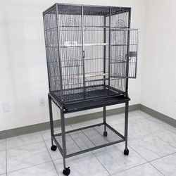 (New) $95 Large 53” Tall Bird Cage 24x17x53” with Rolling Stand and Plastic tray 