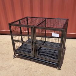 37” Dog Cage Crate For Medium To Small Pets! Foldable, And Stackable! Removable Divider,  Easy To Clean! Heavy Duty ! New 📦 