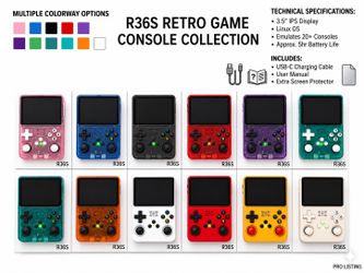 R36S Handheld Retro Game Console - Plays PS1, N64, GBA & More!!